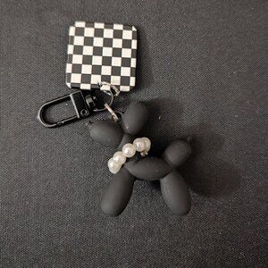 Black Balloon Dog Checkered Keychain
